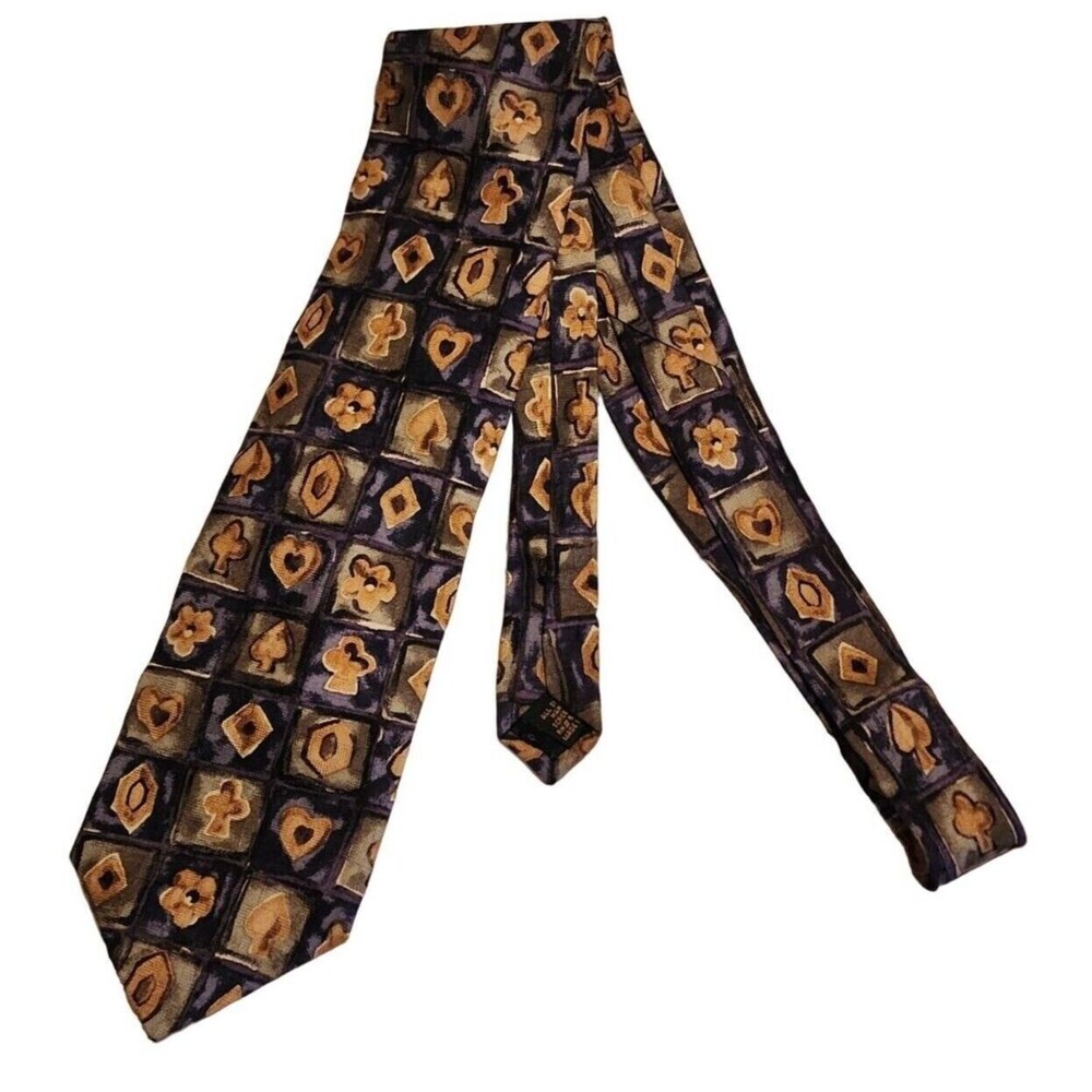 #6813 333 New York Vintage  Poker Print Silk Necktie